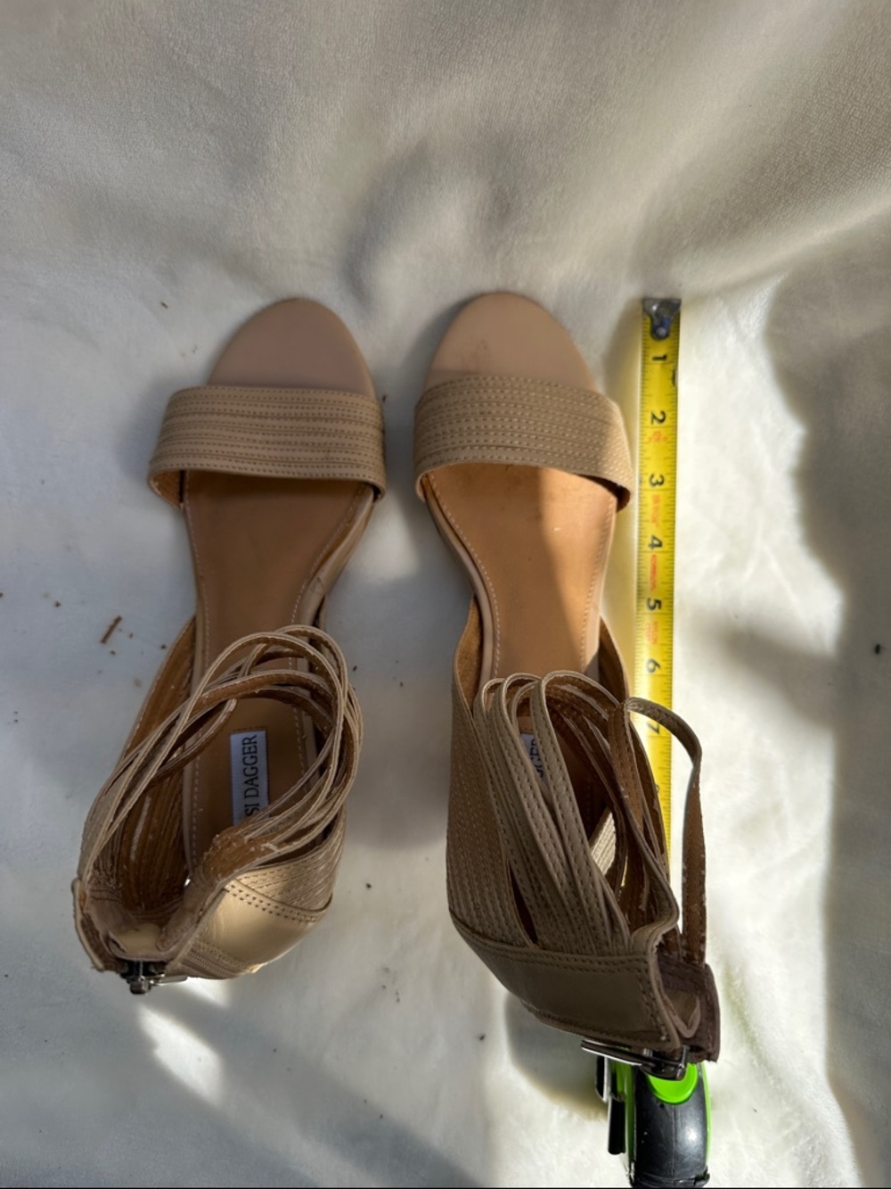 Kelsi Dagger Beige/Tan Woven Ankle-Wrap Sandals